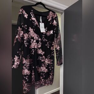 JJs House Black Sequin Floral Cocktail Party Dress / NWT / XL